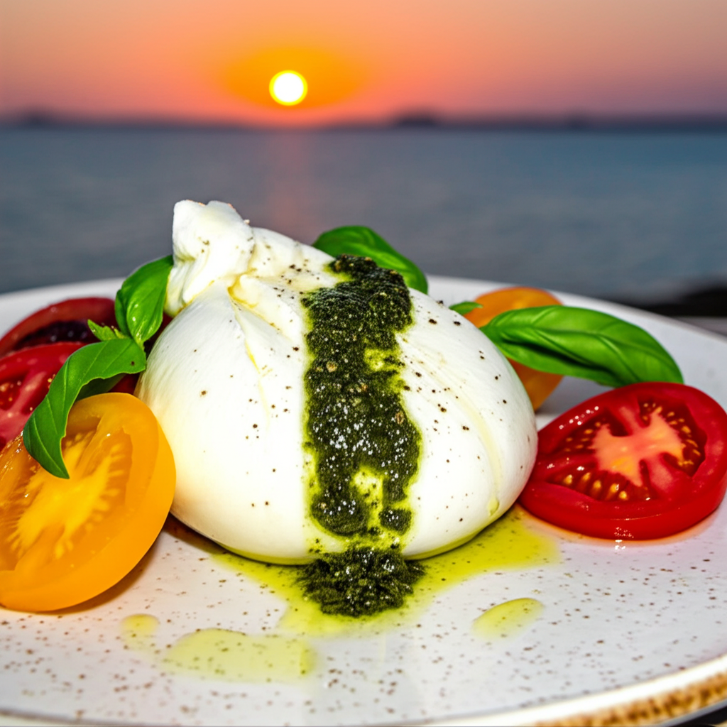 Burrata con tomates de temporada